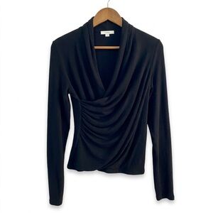 Vince Black Lyocell Drape Front Ruched Long Sleeve Top Size Large L
